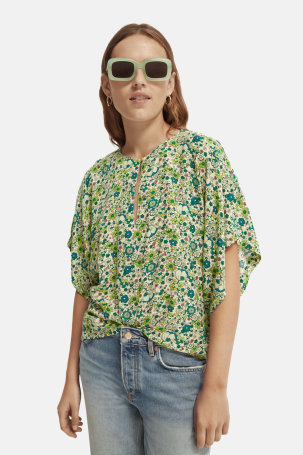 Bluza V zeleni floral P22